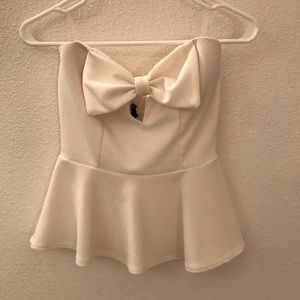 White Strapless Bow Shirt